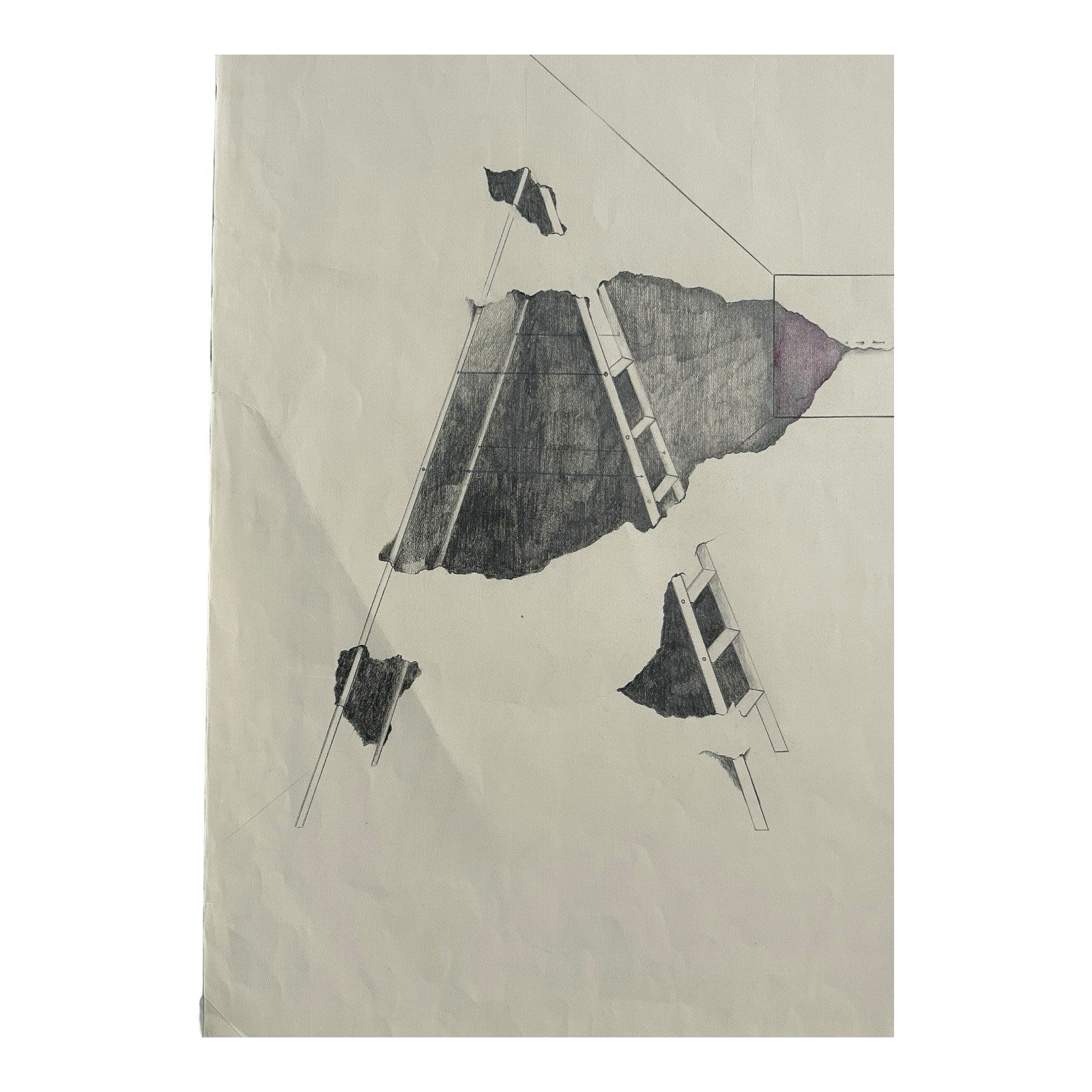Vintage Original Graphite & Colored Pencil Drawing on Paper by Ana Maria Mazzei