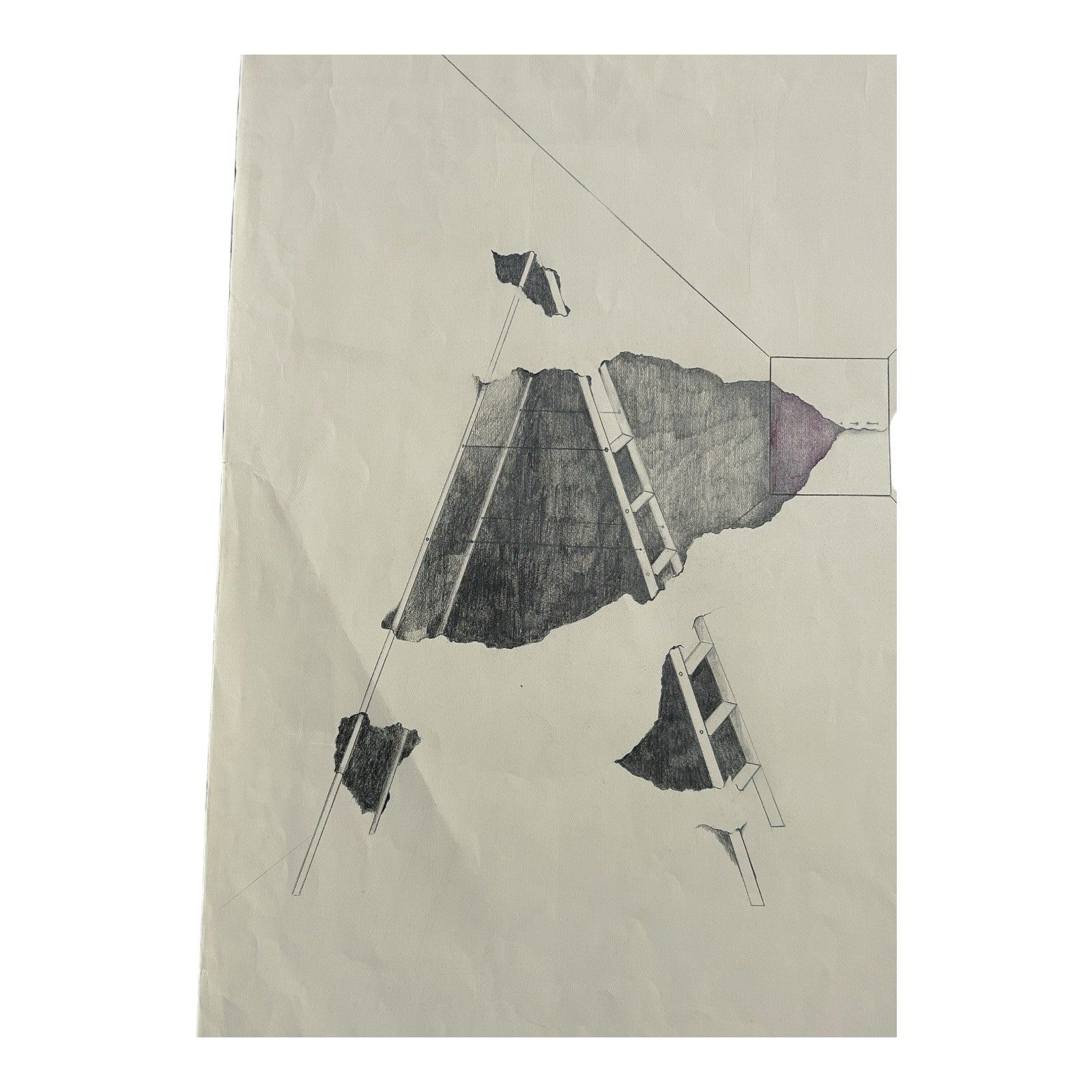 Vintage Original Graphite & Colored Pencil Drawing on Paper by Ana Maria Mazzei