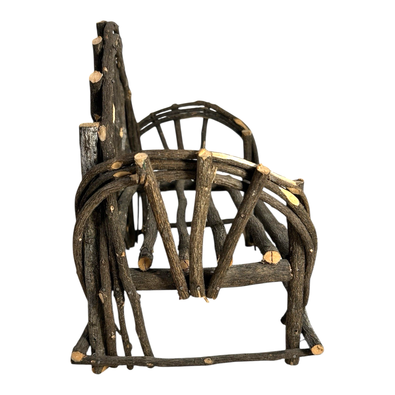 Antique Folk Art Miniature Twig Bentwood Loveseat Chair, Old Hickory Style