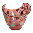 Antique Moser Hand Painted Floral with Birds Cranberry Glass Centerpiece Bowl