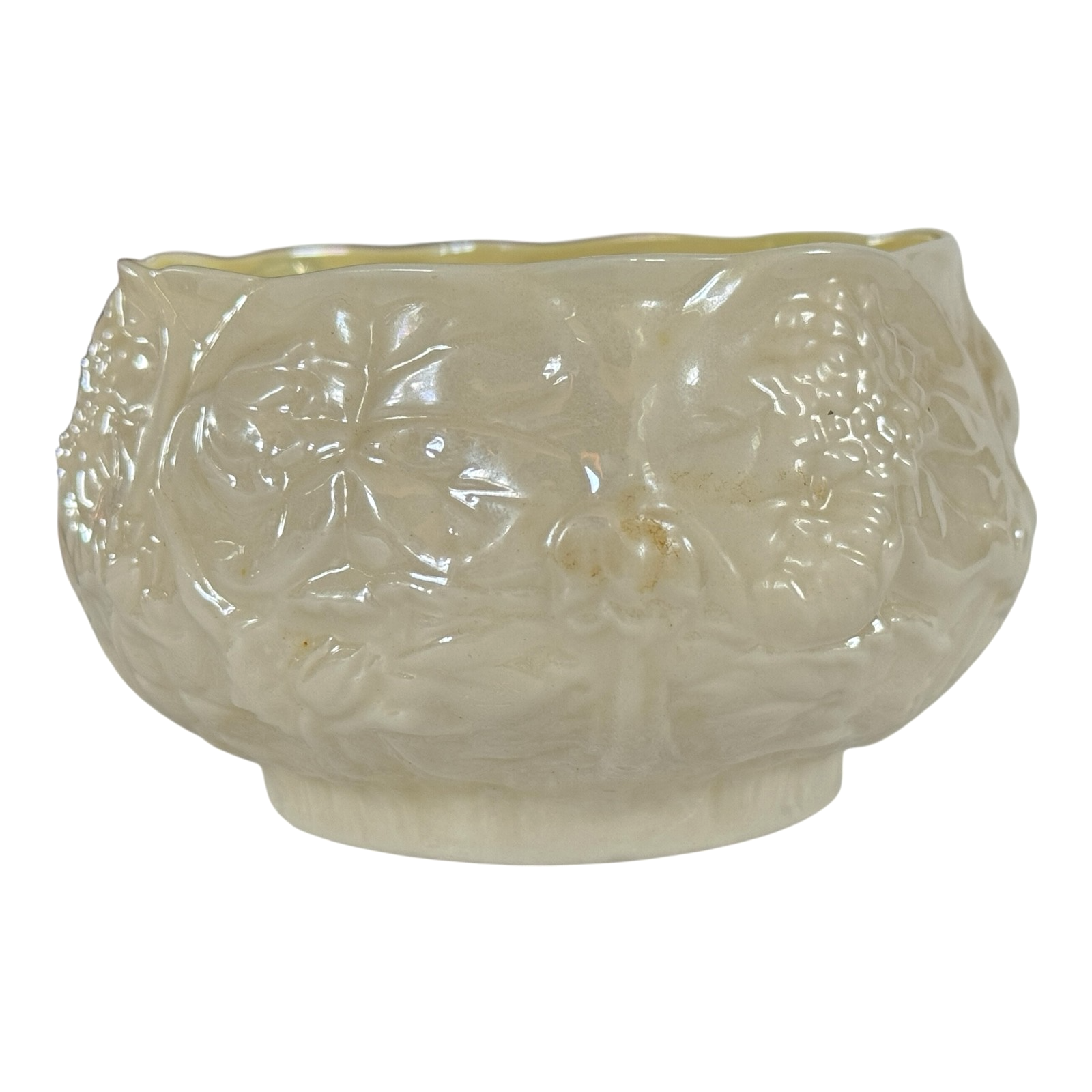 Vintage Belleek Ireland Small Lotus Water Lily Relief Porcelain Bowl, Black Mark