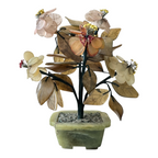 Vintage Chinese Carved Jade and Agate Bonsai Flower Tree Sculpture