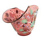 Antique Moser Hand Painted Floral with Birds Cranberry Glass Centerpiece Bowl