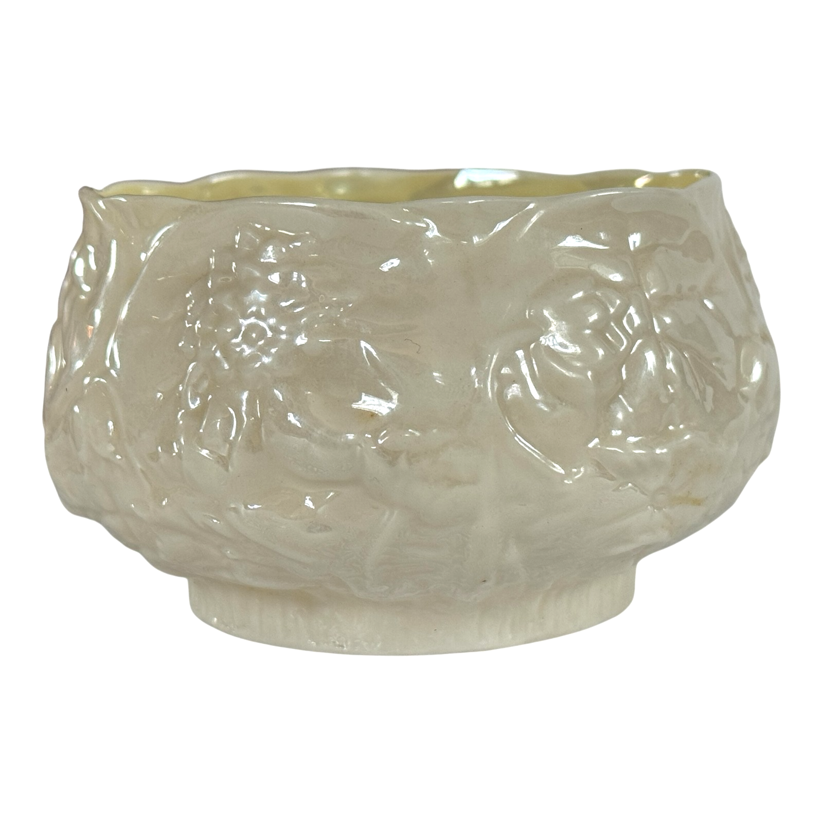 Vintage Belleek Ireland Small Lotus Water Lily Relief Porcelain Bowl, Black Mark
