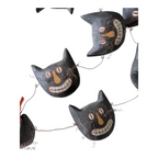 Vintage Primitive Folk Art Halloween Black Cat Face Garland - Hand Painted