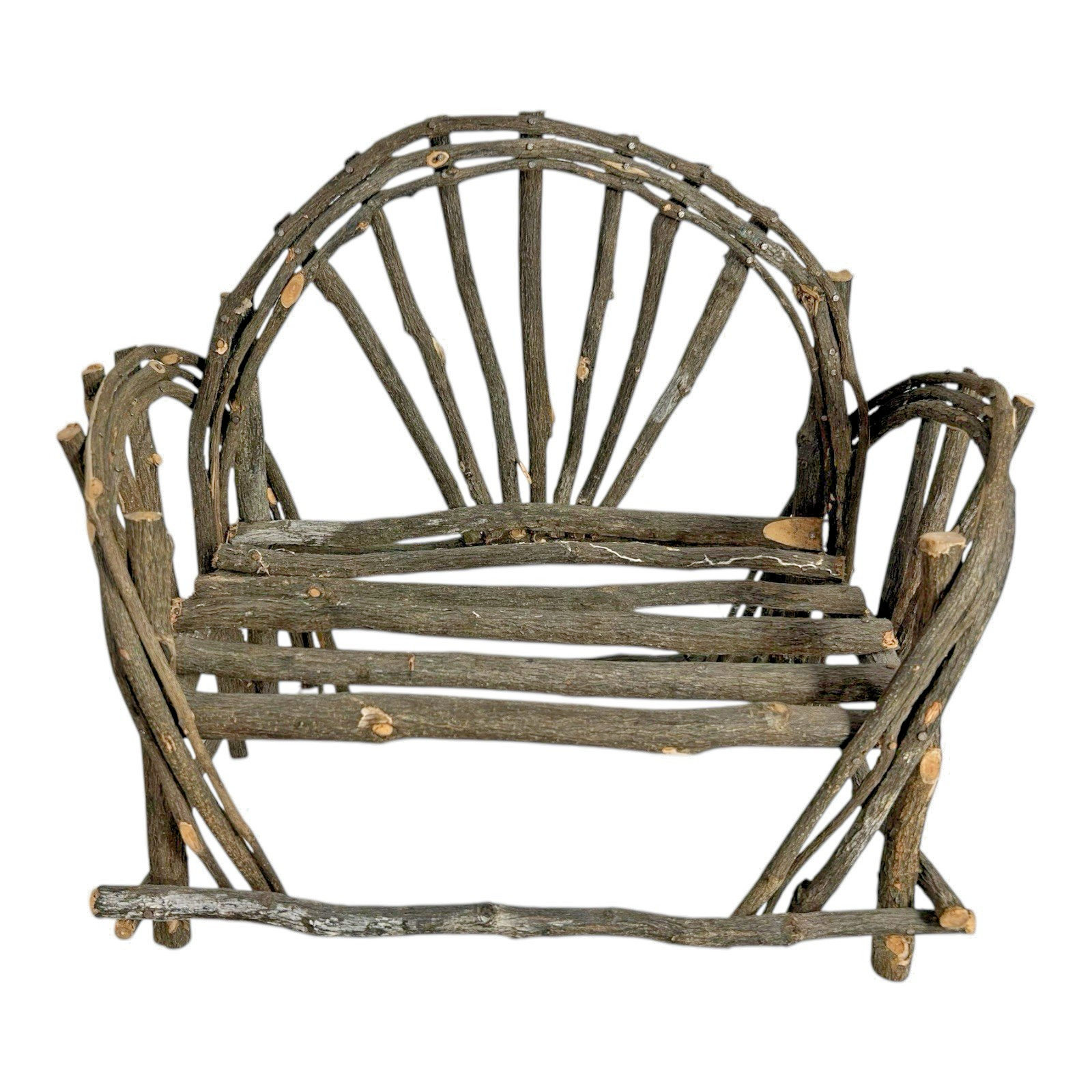 Antique Folk Art Miniature Twig Bentwood Loveseat Chair, Old Hickory Style