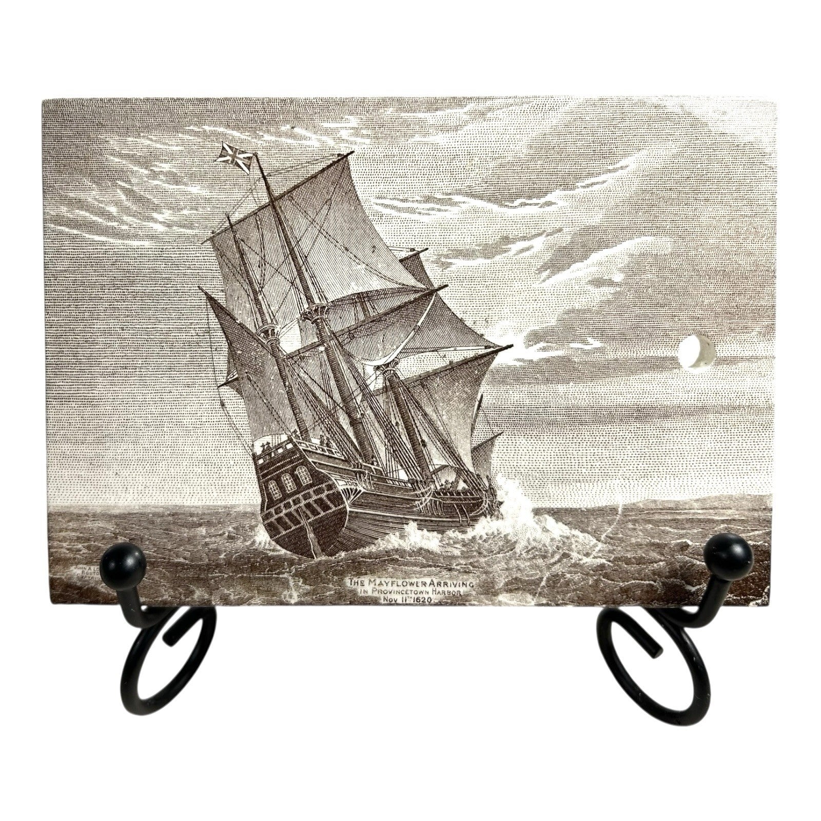 Antique Wedgwood 1910 Calendar Advertising Tile Mayflower Ship