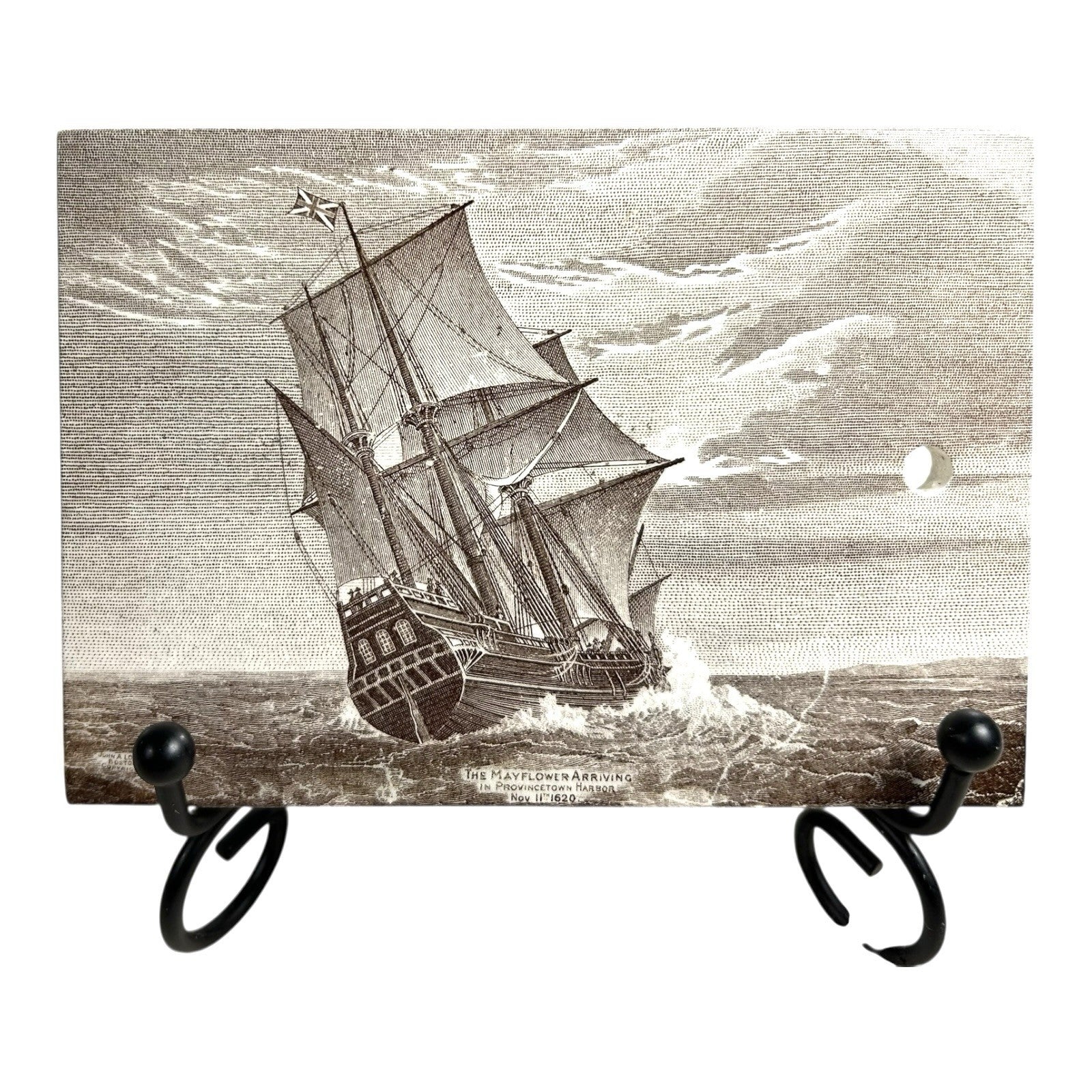 Antique Wedgwood 1910 Calendar Advertising Tile Mayflower Ship