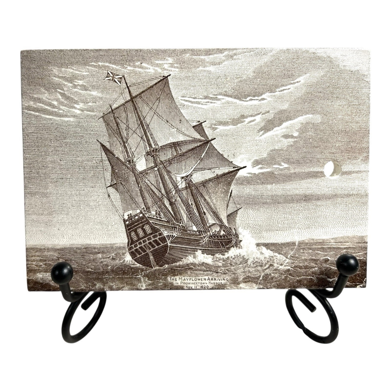 Antique Wedgwood 1910 Calendar Advertising Tile Mayflower Ship