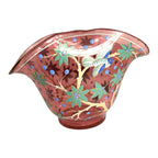 Antique Moser Hand Painted Floral with Birds Cranberry Glass Centerpiece Bowl