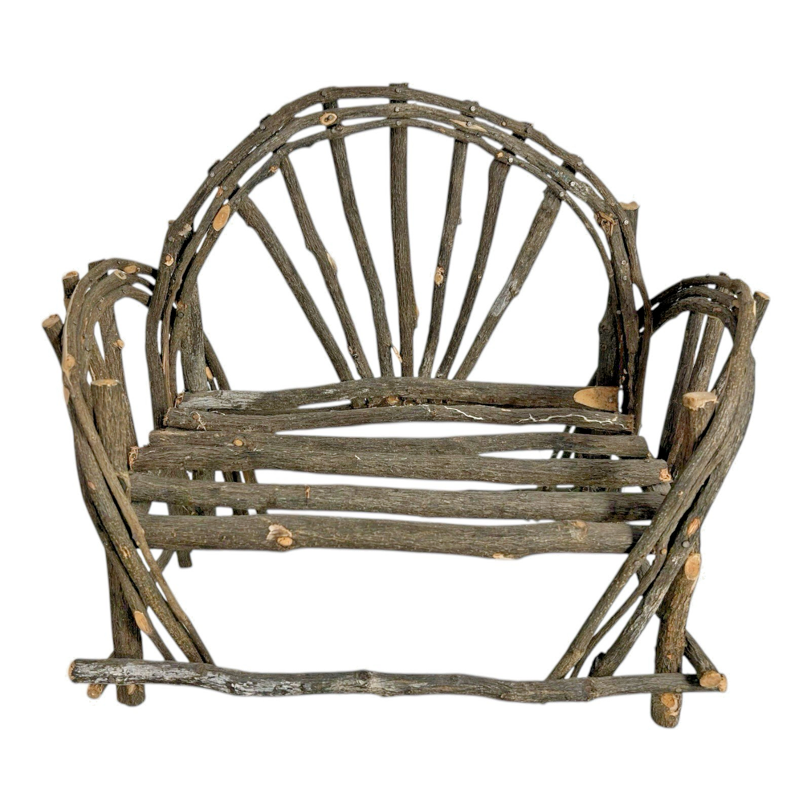 Antique Folk Art Miniature Twig Bentwood Loveseat Chair, Old Hickory Style