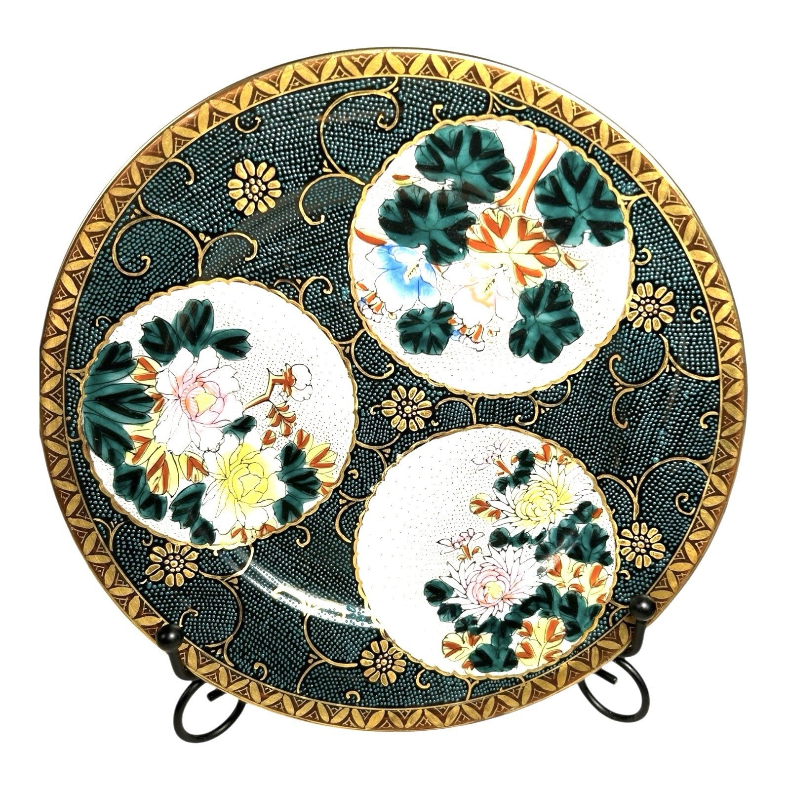 Antique Japanese Kutani Plates with Chrysanthemums Set of 4