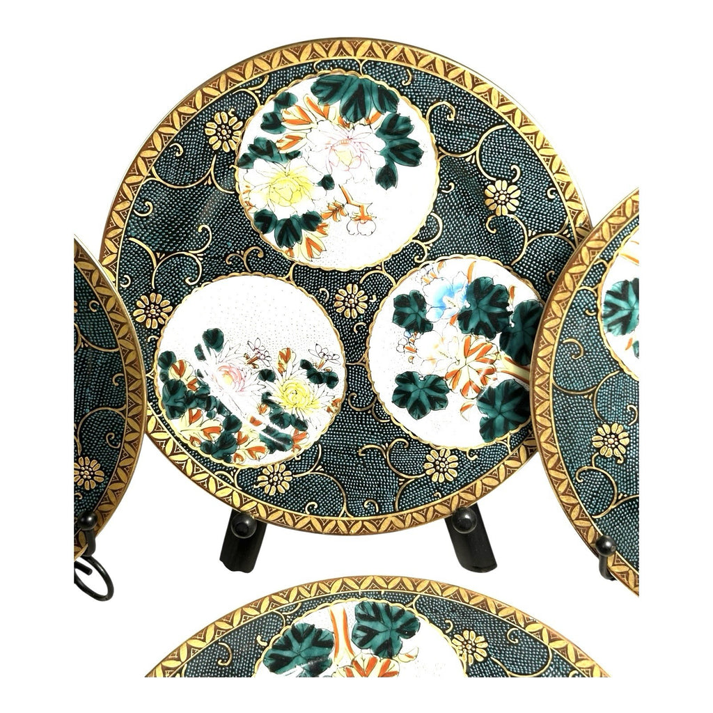 Antique Japanese Kutani Plates with Chrysanthemums Set of 4