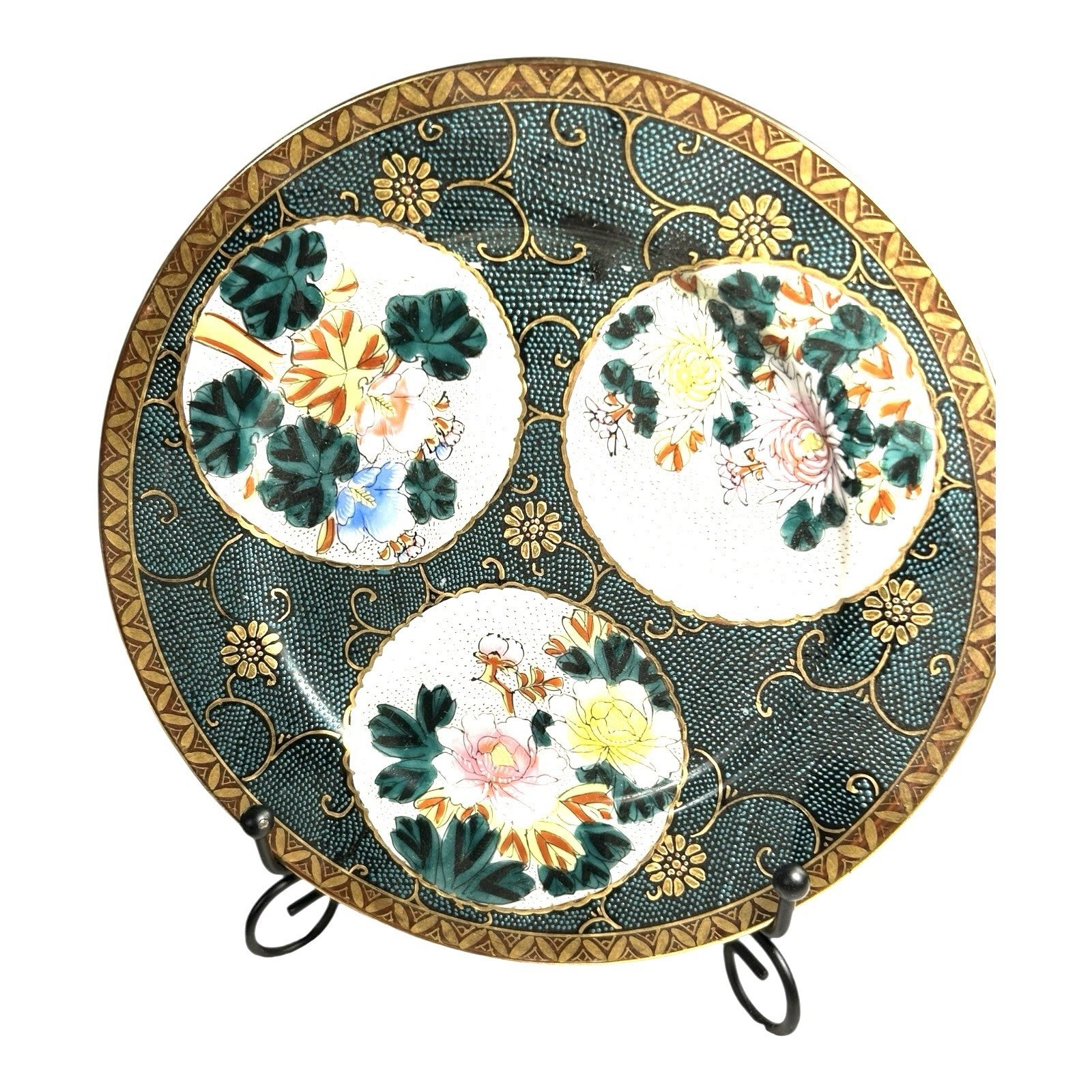 Antique Japanese Kutani Plates with Chrysanthemums Set of 4