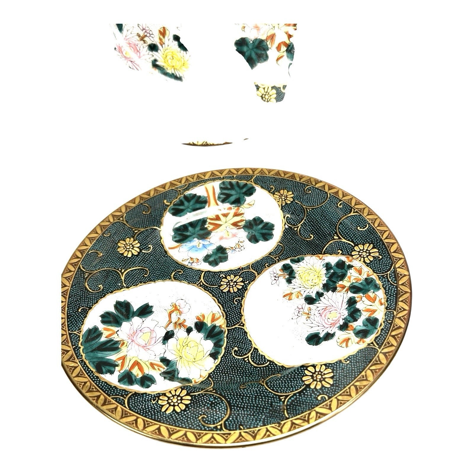 Antique Japanese Kutani Plates with Chrysanthemums Set of 4