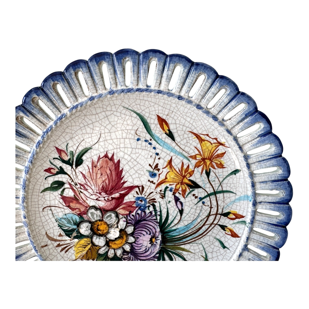 Vintage Bassano Italian Majolica Hand Painted Floral Hanging Plate