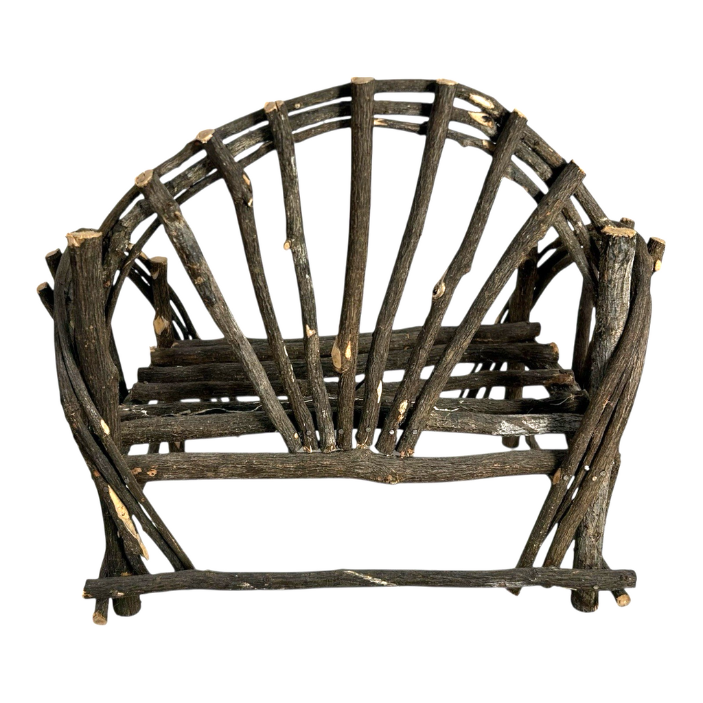 Antique Folk Art Miniature Twig Bentwood Loveseat Chair, Old Hickory Style
