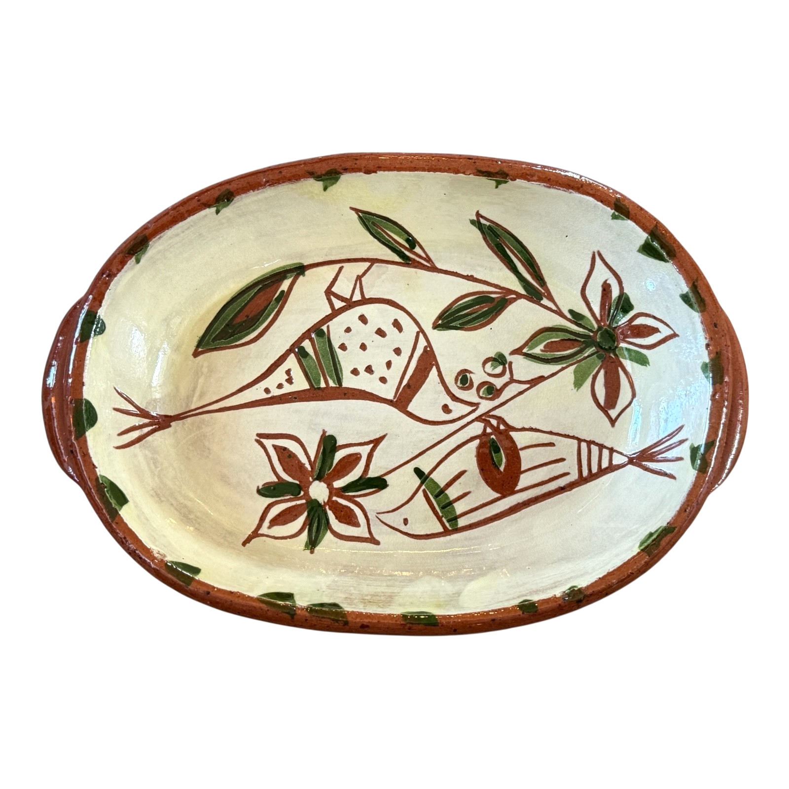 Vintage Keyser Pennsylvania German Sgraffito Redware Dish - Bird Design