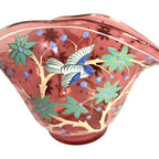 Antique Moser Hand Painted Floral with Birds Cranberry Glass Centerpiece Bowl