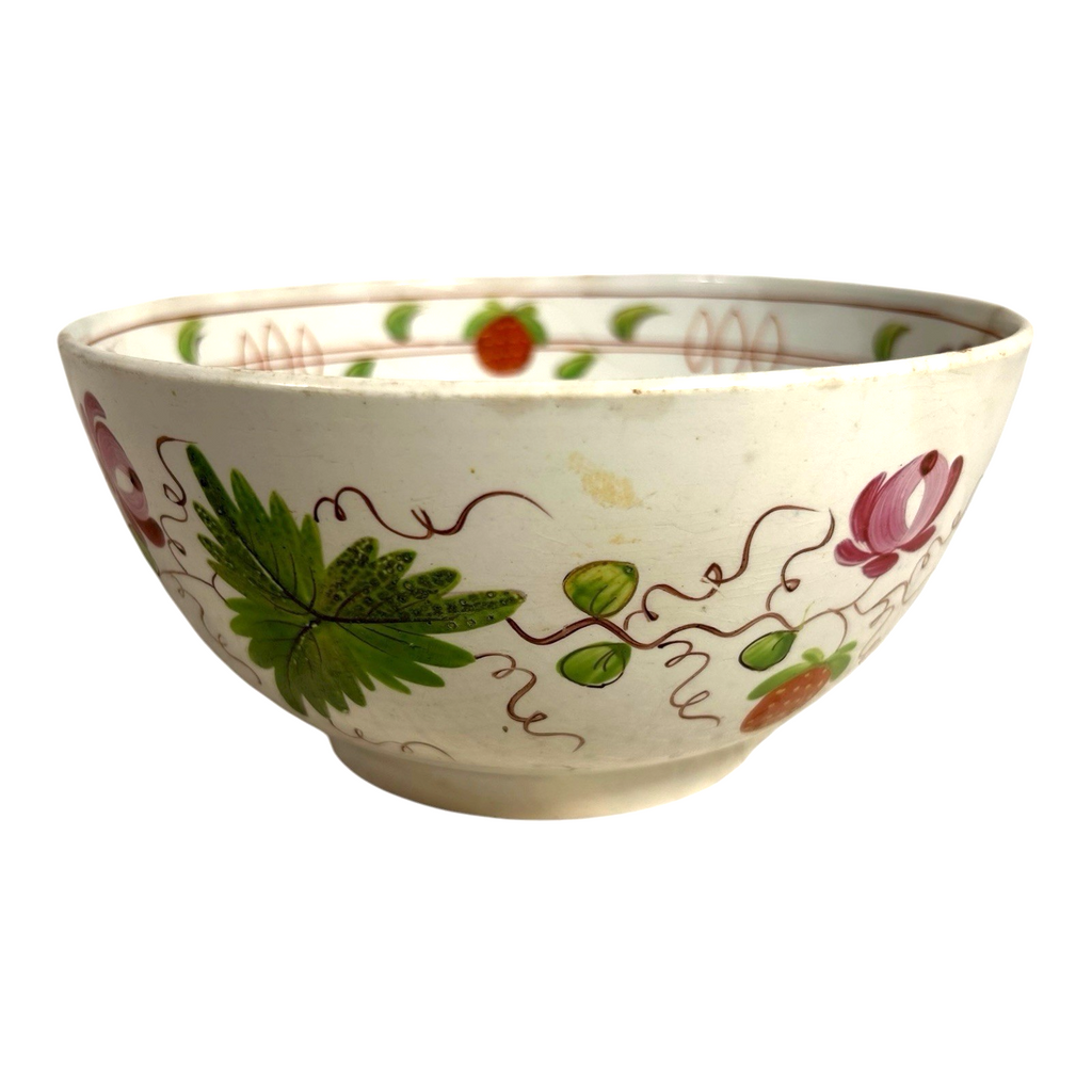 Antique Gaudy Dutch Kings Rose Strawberry Pearlware Bowl