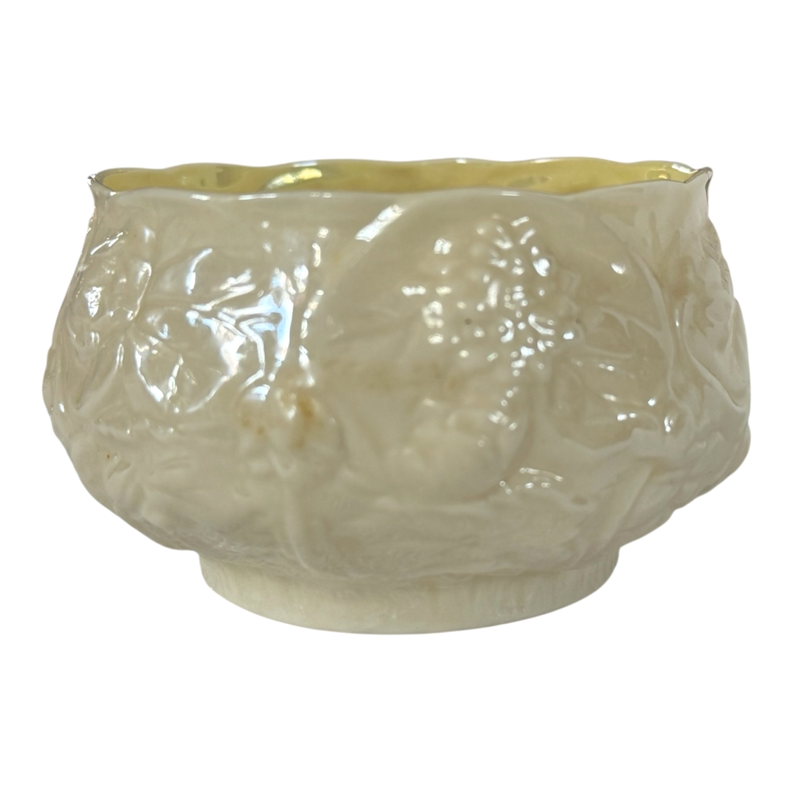 Vintage Belleek Ireland Small Lotus Water Lily Relief Porcelain Bowl, Black Mark