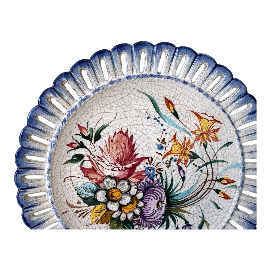 Vintage Bassano Italian Majolica Hand Painted Floral Hanging Plate