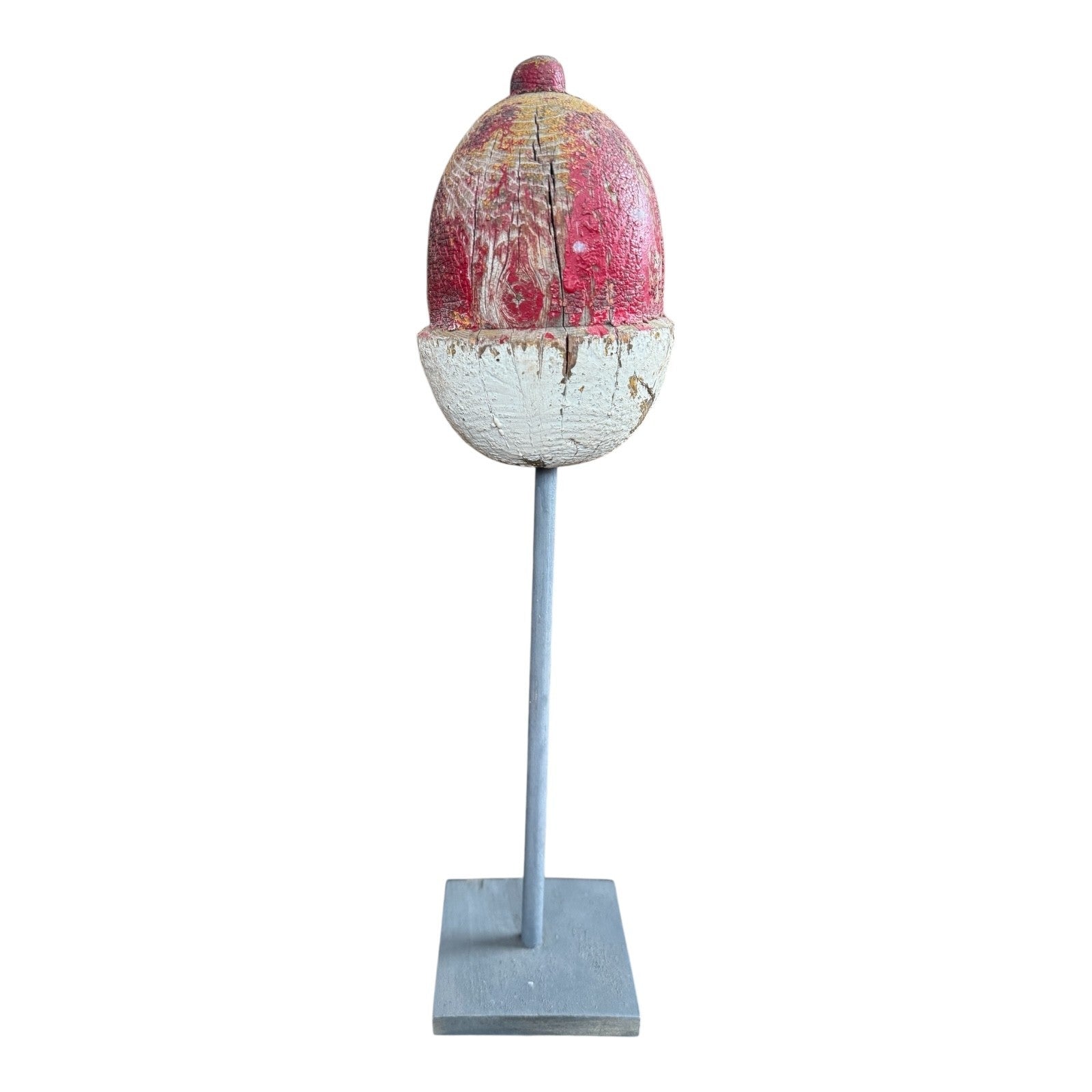 Antique Hand Carved Folk Art Painted Wood Crab Lobster Trap Buoy on Stand