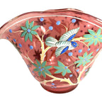 Antique Moser Hand Painted Floral with Birds Cranberry Glass Centerpiece Bowl