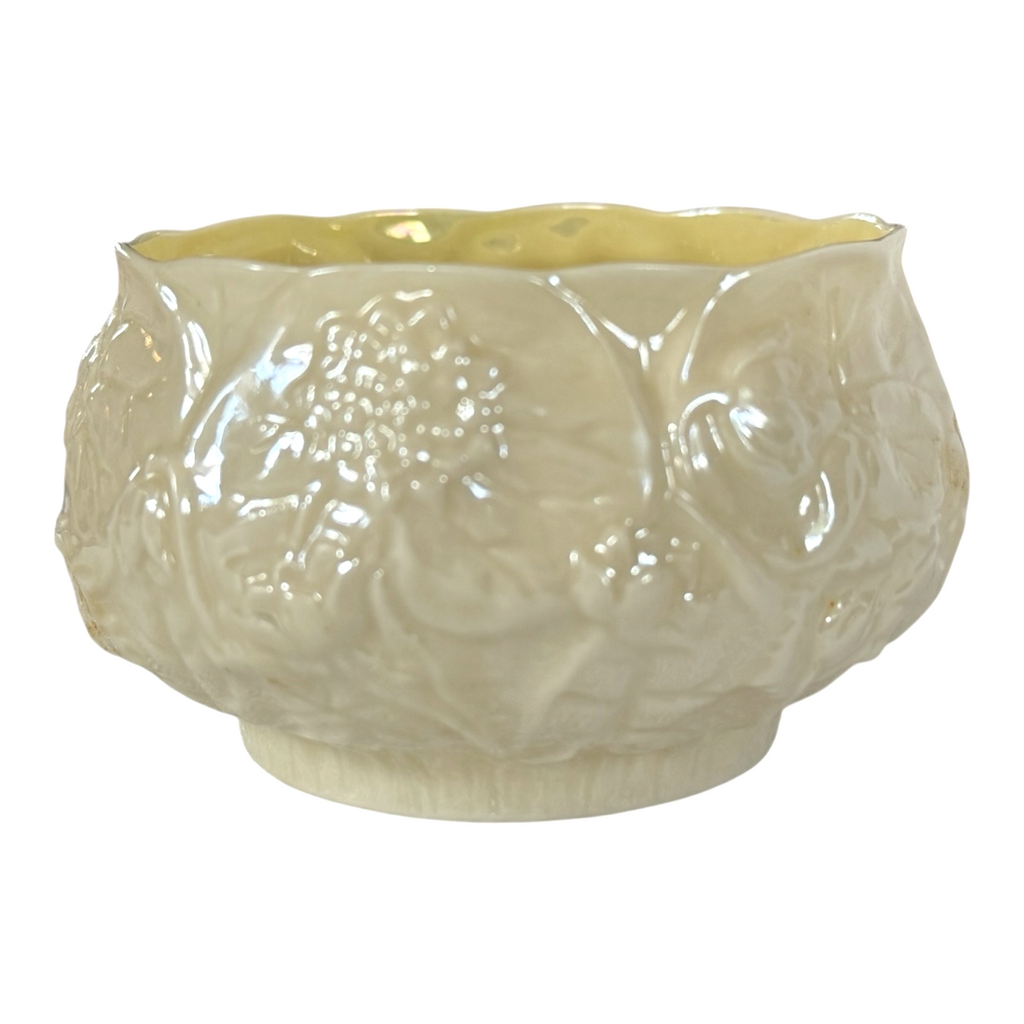 Vintage Belleek Ireland Small Lotus Water Lily Relief Porcelain Bowl, Black Mark