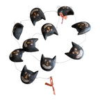 Vintage Primitive Folk Art Halloween Black Cat Face Garland - Hand Painted