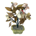 Vintage Chinese Carved Jade and Agate Bonsai Flower Tree Sculpture