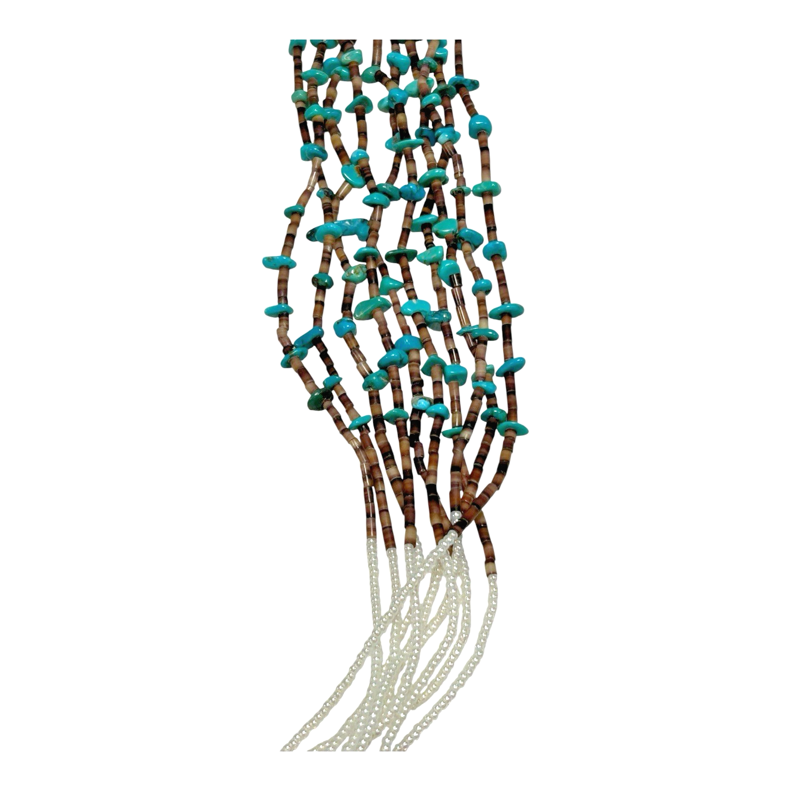 Vintage Native American Beaded Necklace - Turquoise Beads & Sterling Silver Tips