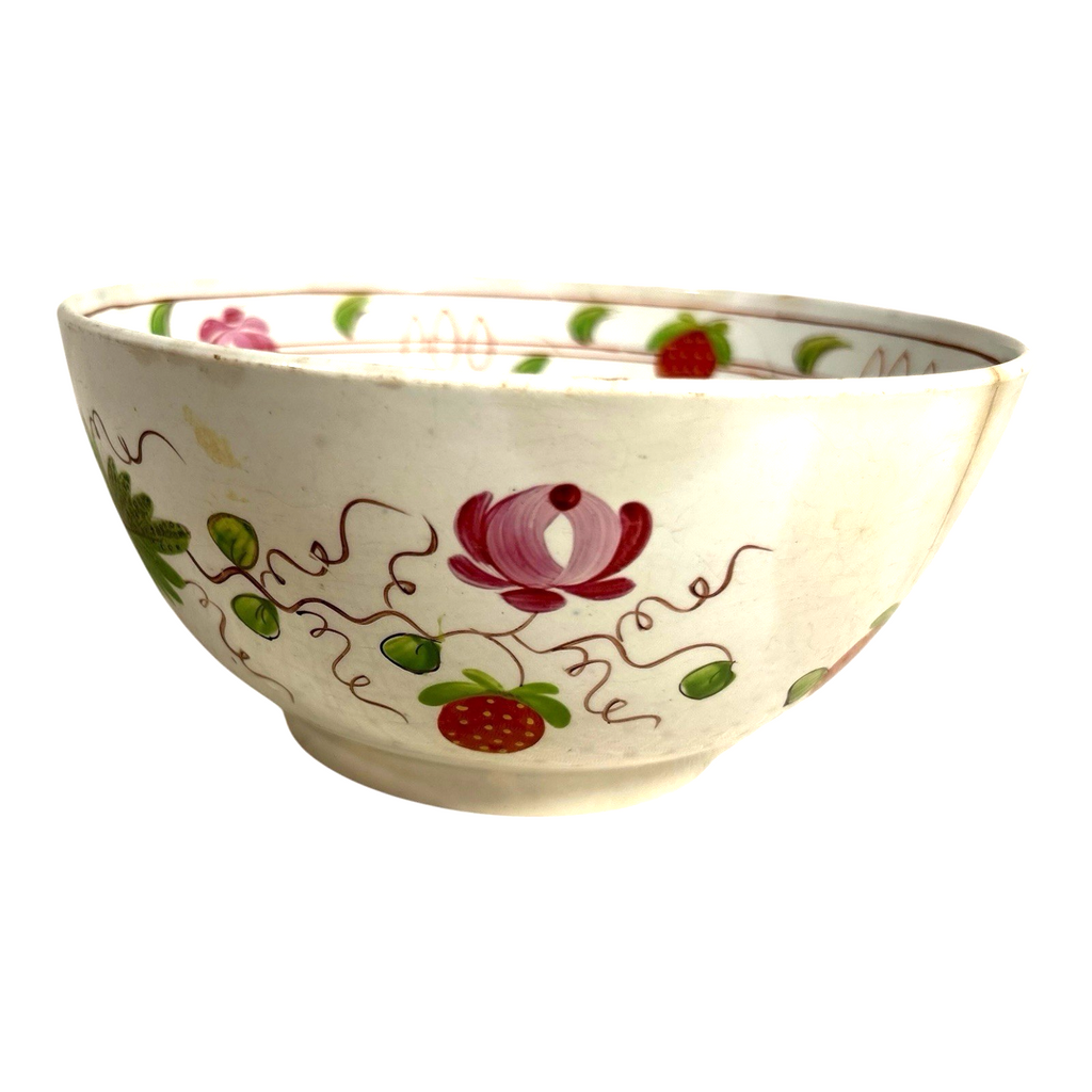 Antique Gaudy Dutch Kings Rose Strawberry Pearlware Bowl