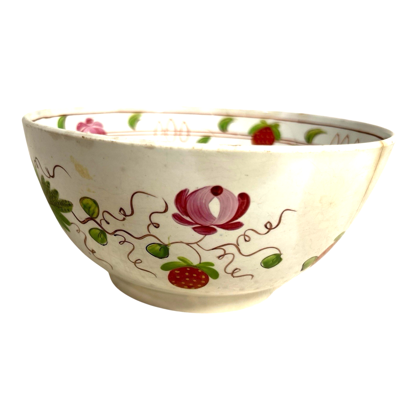 Antique Gaudy Dutch Kings Rose Strawberry Pearlware Bowl