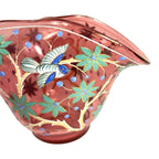 Antique Moser Hand Painted Floral with Birds Cranberry Glass Centerpiece Bowl