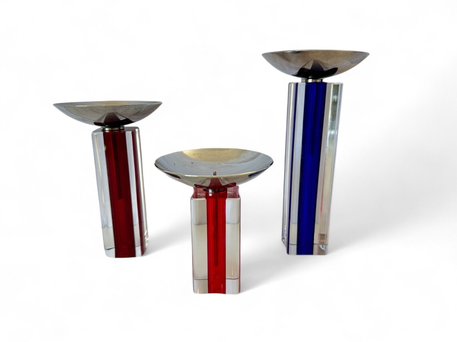 Vintage Murano Venini Candelboi Set of Three Glass Candle Holders