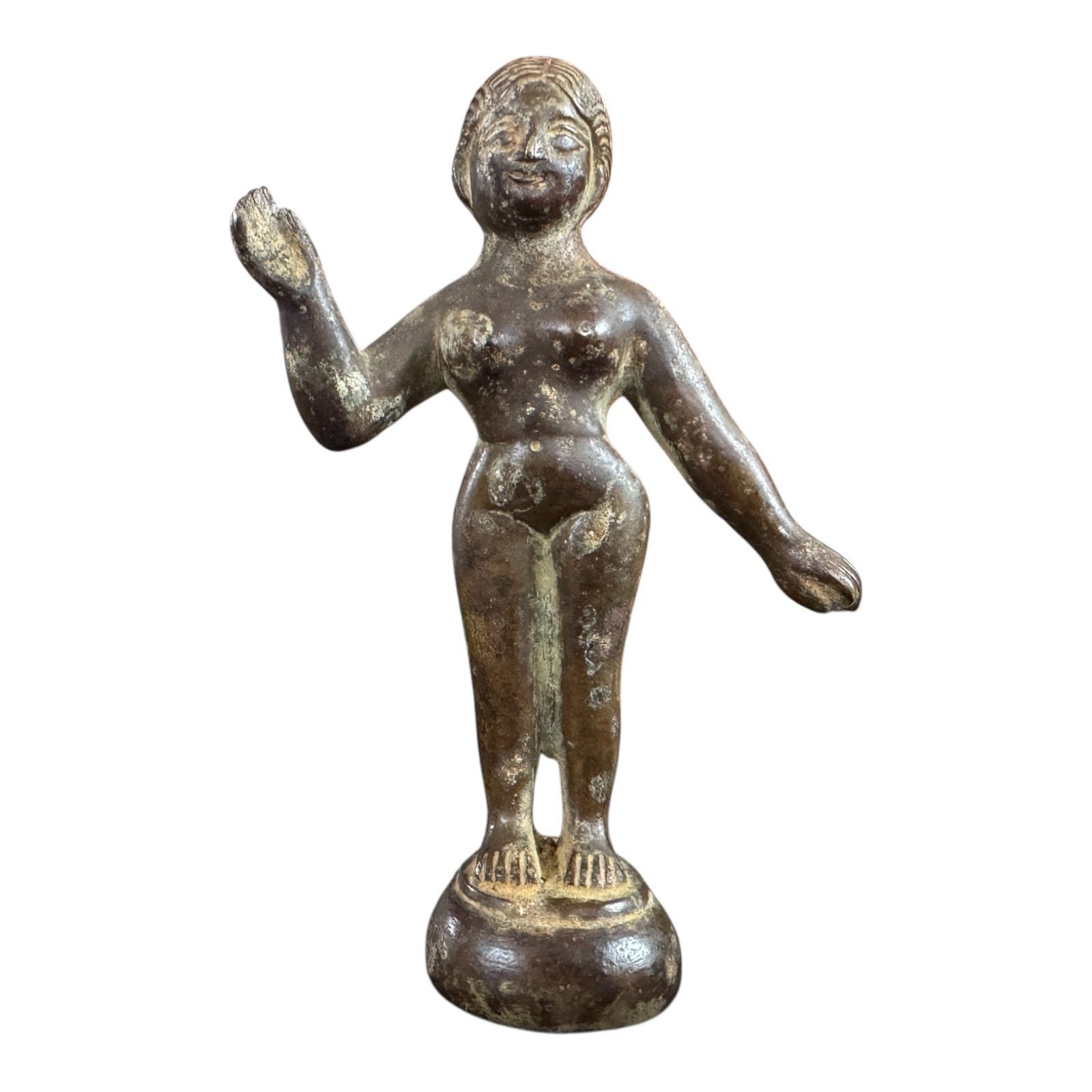 Antique Indian Bronze Standing Female Woman Figure Sculpture