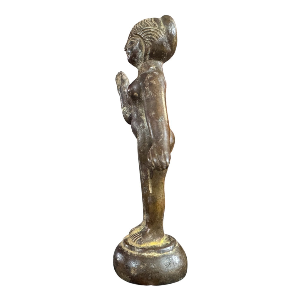 Antique Indian Bronze Standing Female Woman Figure Sculpture