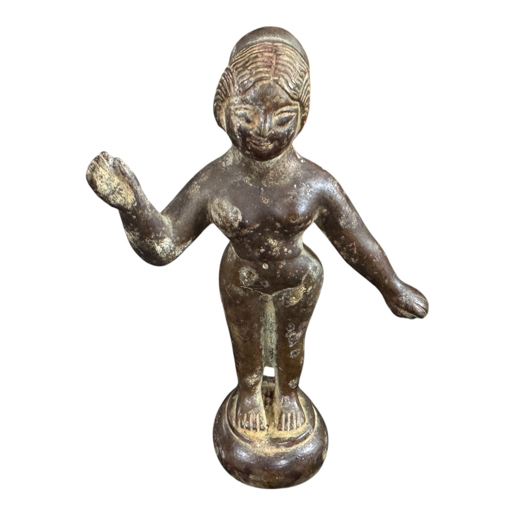Antique Indian Bronze Standing Female Woman Figure Sculpture