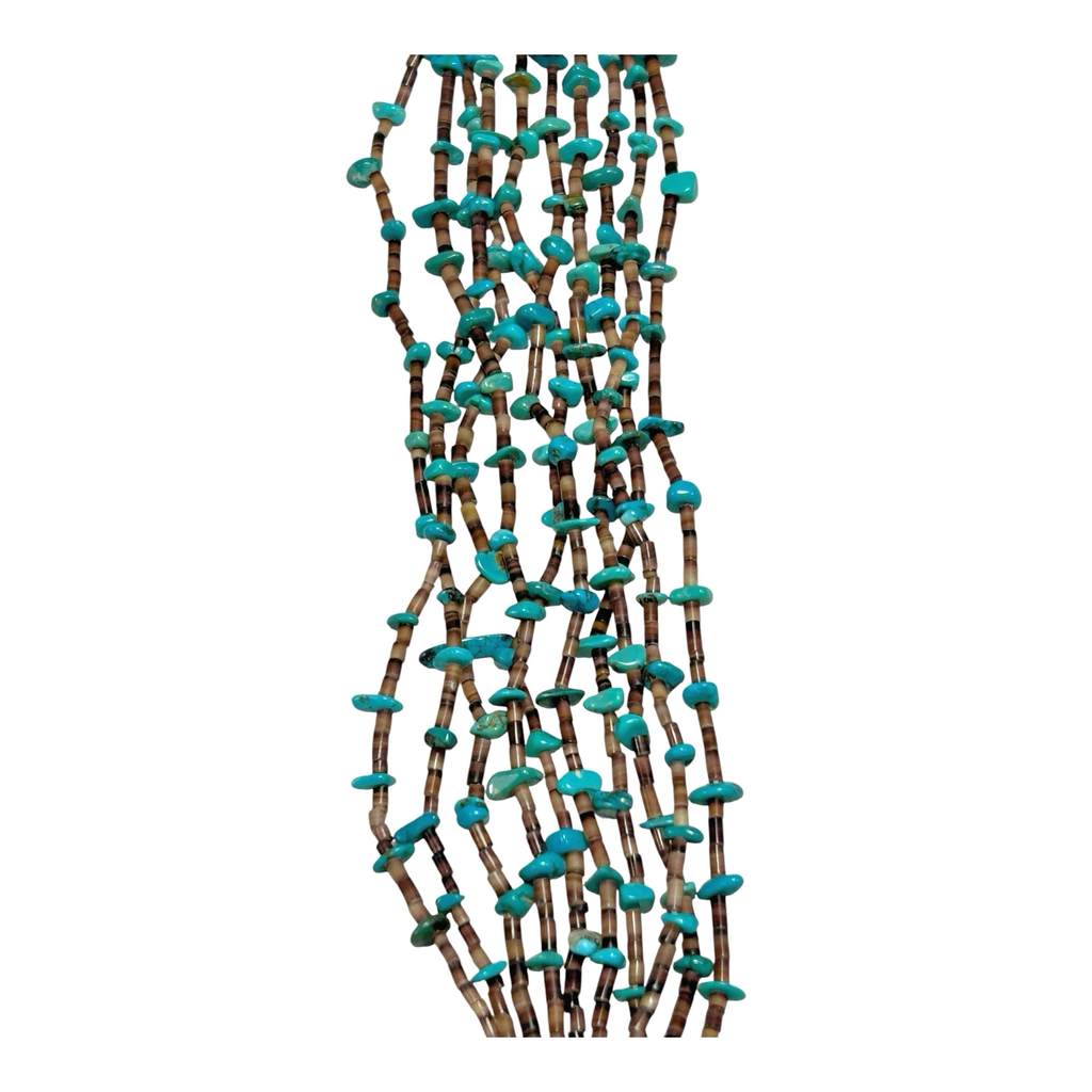 Vintage Native American Beaded Necklace - Turquoise Beads & Sterling Silver Tips