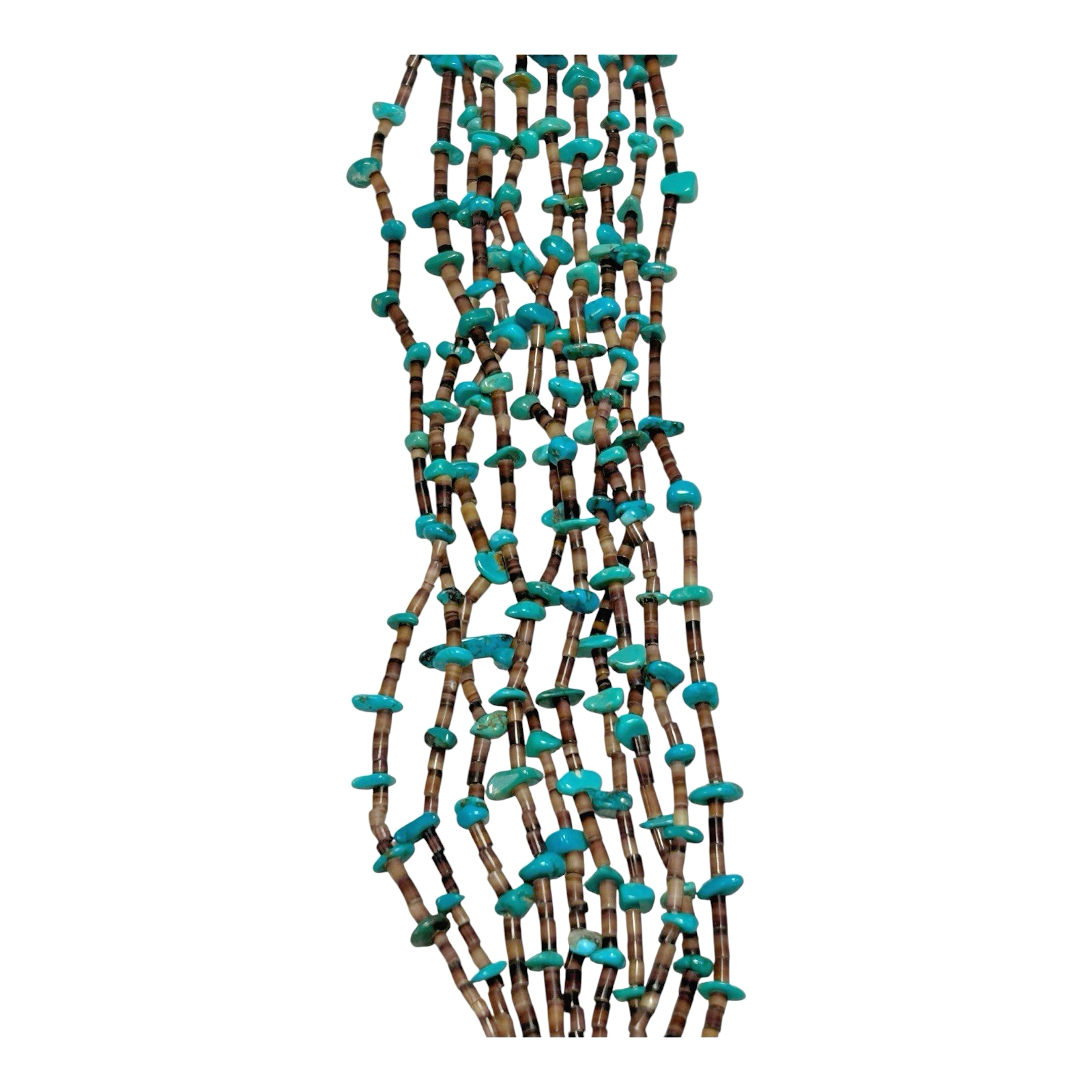 Vintage Native American Beaded Necklace - Turquoise Beads & Sterling Silver Tips