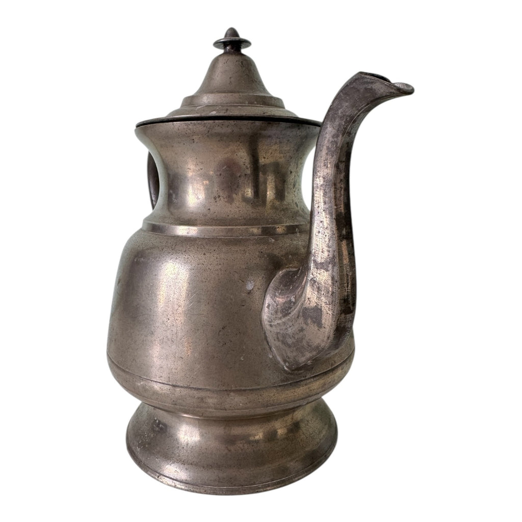 Antique Primitive Pewter Coffee Pot with Lid - Farmhouse Decor