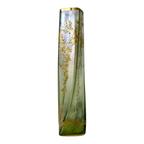 Antique Czech Bohemian Twisted Opalescent Glass Vase - Gold Gilt & Enameled