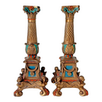 Antique Louis XVI Style Spelter Candlesticks with Figural Sphinx Bases