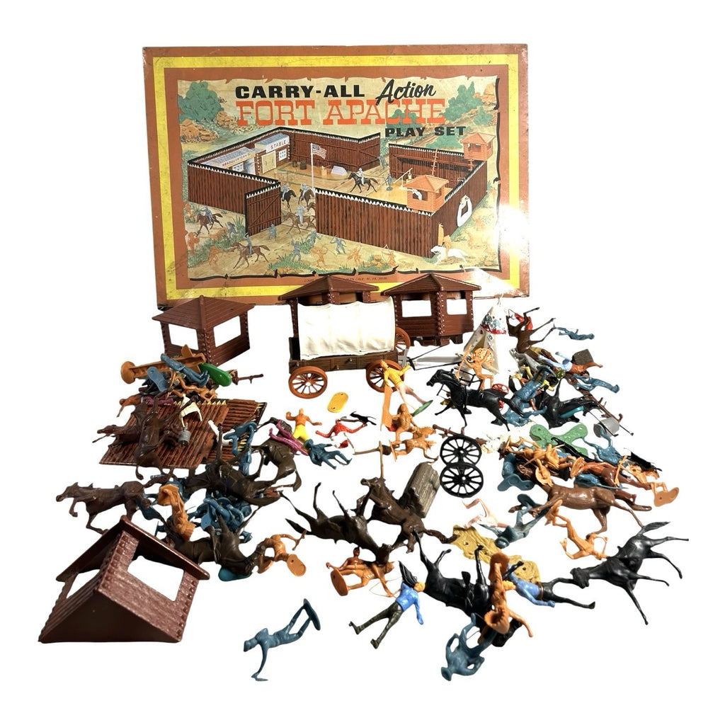1967 MARX Fort Apache Play Set Tin Lithograph Carry Case With Indians & Cowboy’s