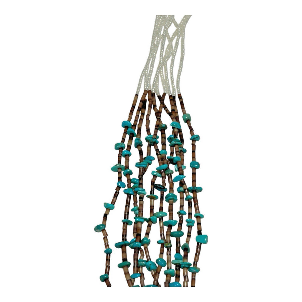 Vintage Native American Beaded Necklace - Turquoise Beads & Sterling Silver Tips