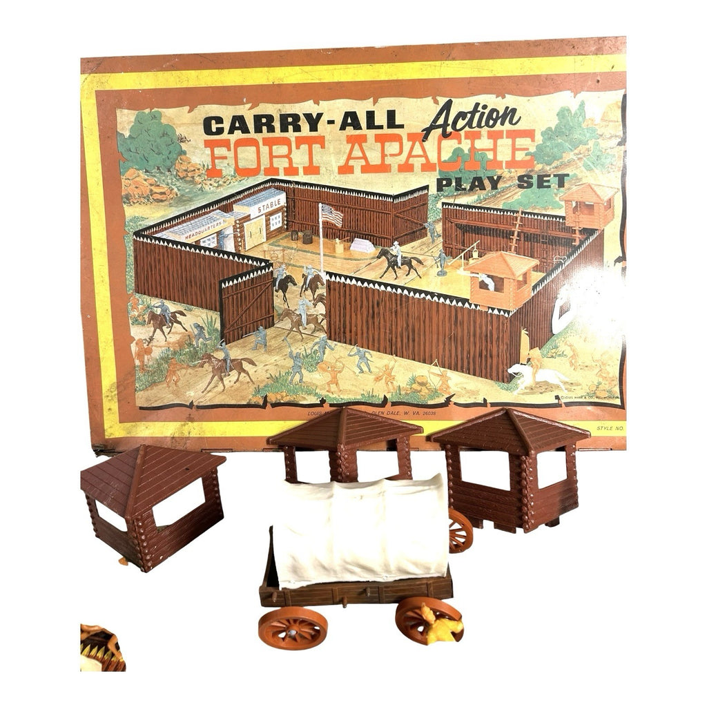 1967 MARX Fort Apache Play Set Tin Lithograph Carry Case With Indians & Cowboy’s