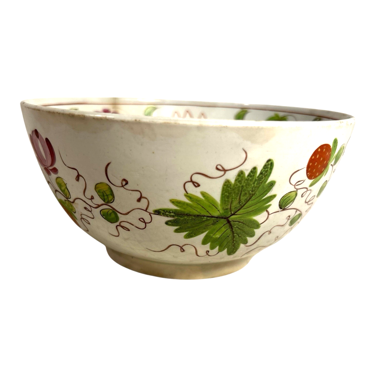 Antique Gaudy Dutch Kings Rose Strawberry Pearlware Bowl