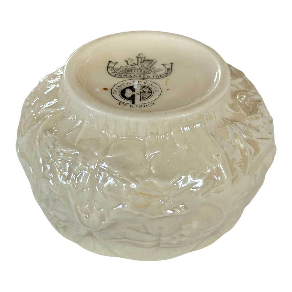 Vintage Belleek Ireland Small Lotus Water Lily Relief Porcelain Bowl, Black Mark