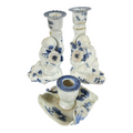 Antique Japanese Hirado Porcelain Figural Boy Candlestick Pair with Companion